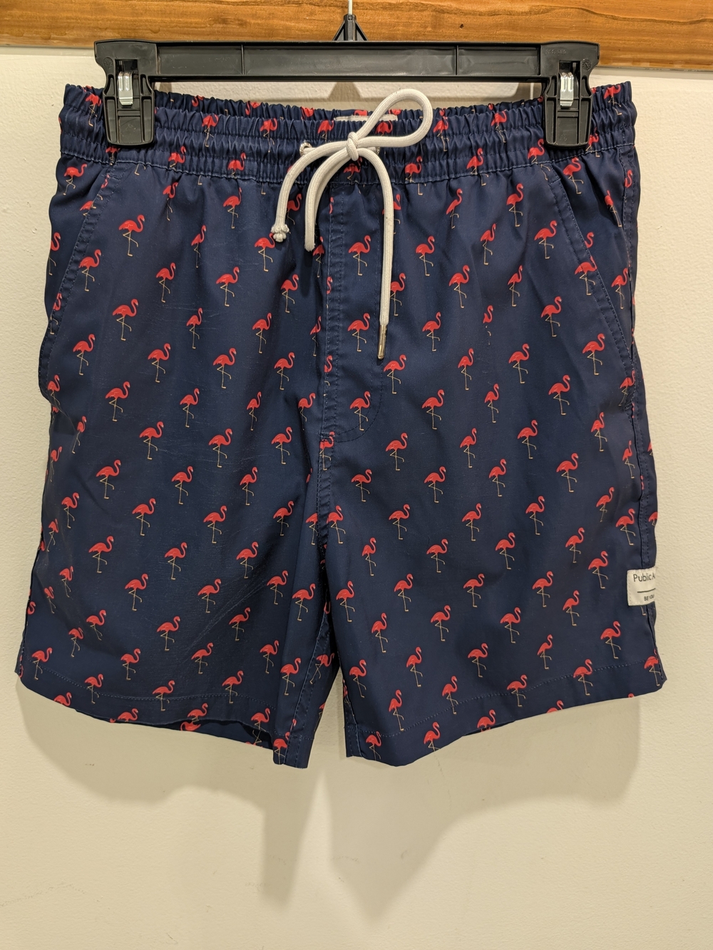 Men's Navy Flamingo Swim Trunks By Public Art